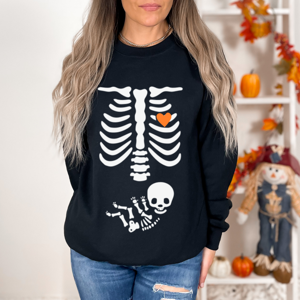 Skeleton Halloween Maternity Sweatshirt Costume For New Mom