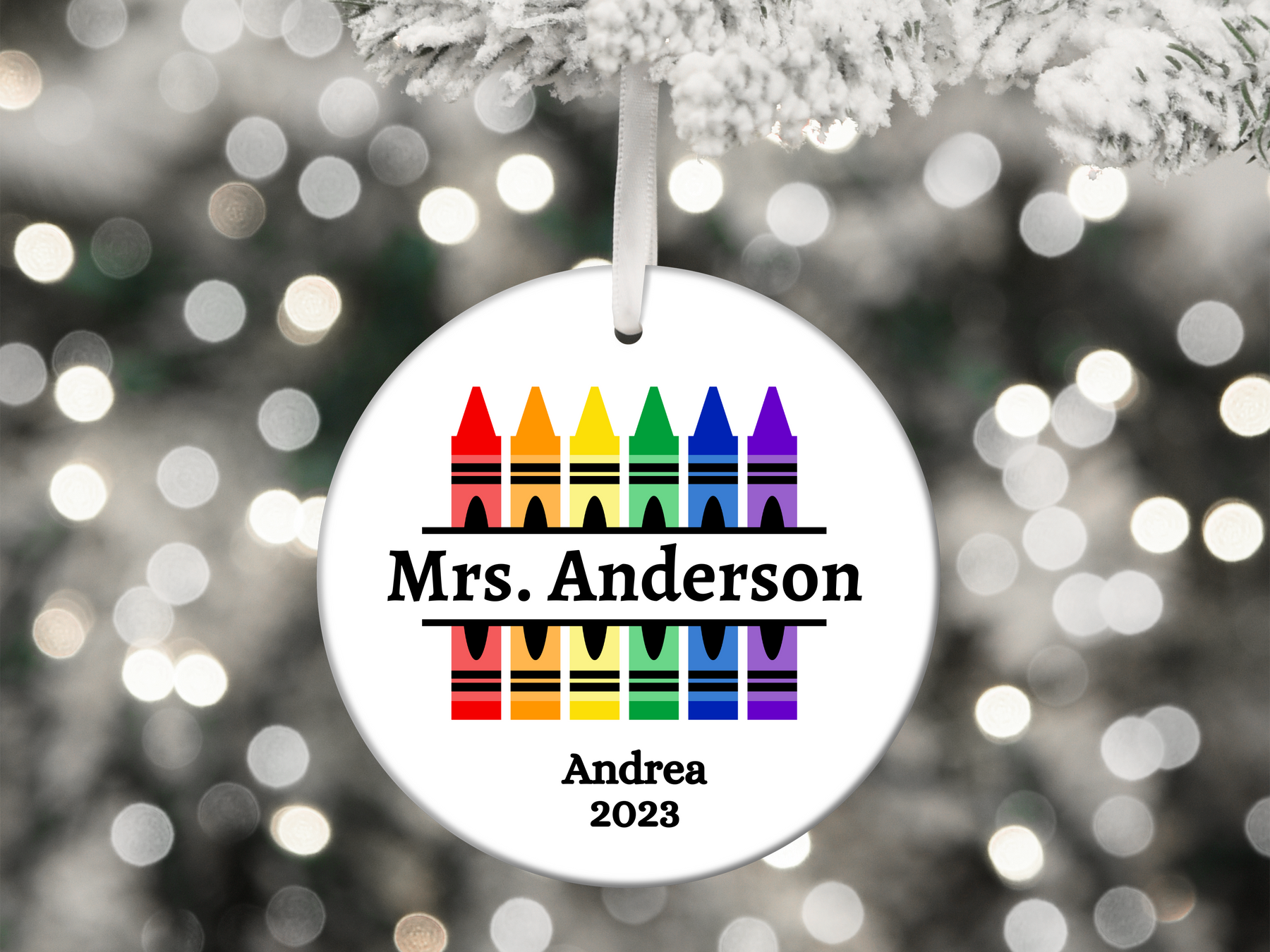 Personalized Teacher Crayon Christmas Ornament With Name - Teachers Appreciation Gift