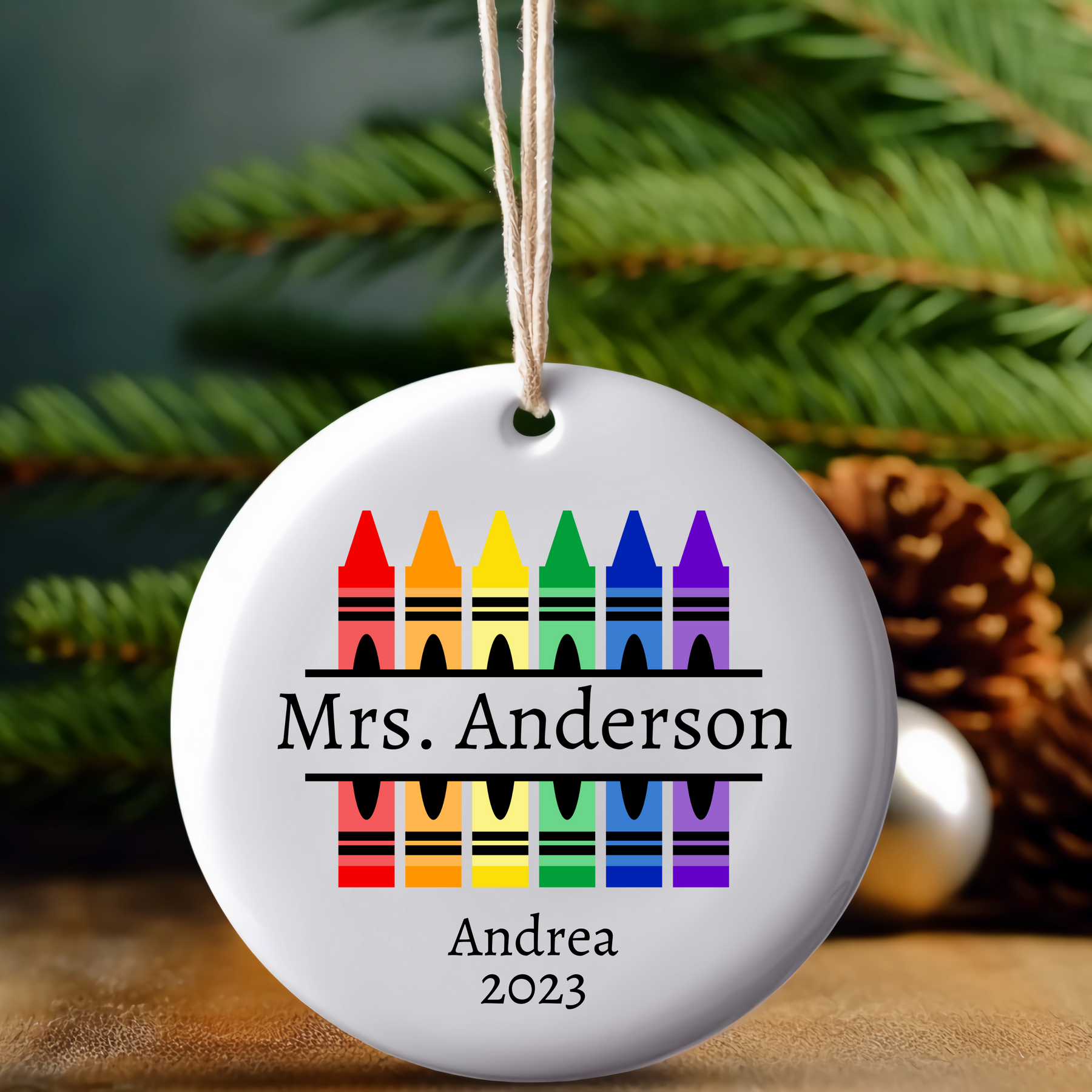 Personalized Teacher Crayon Christmas Ornament With Name - Teachers Appreciation Gift