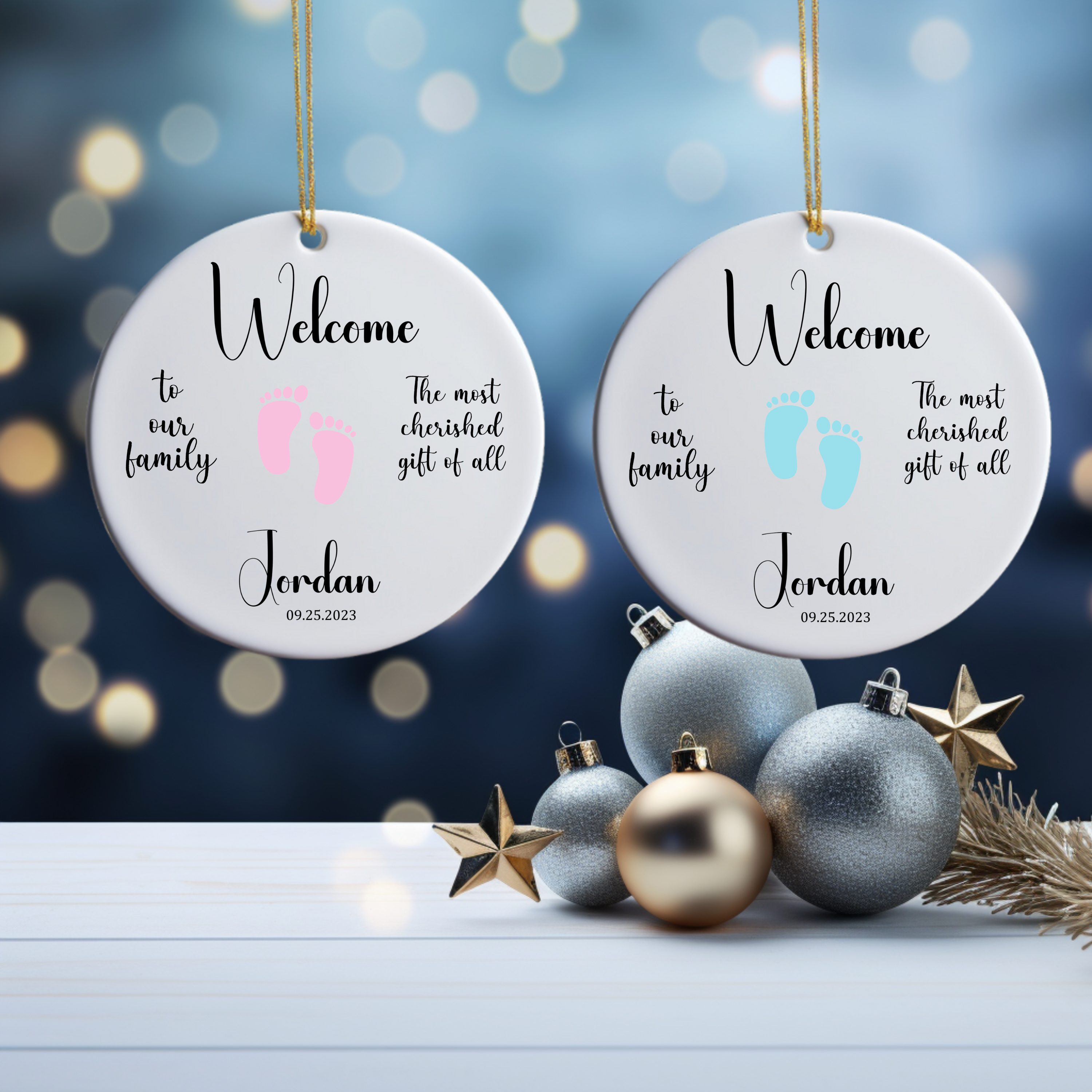 Welcome Baby's 1st Christmas Ornament - Personalized Pink Or Blue Keepsake