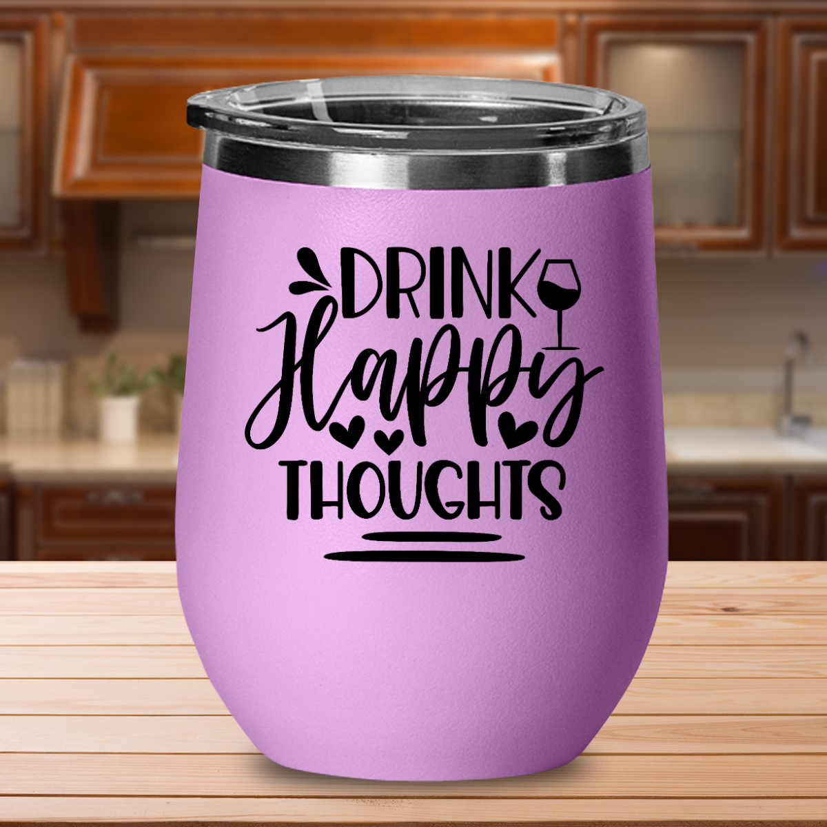 Drink Happy Thoughts -  12oz Stainless Steel Insulated Wine Tumbler