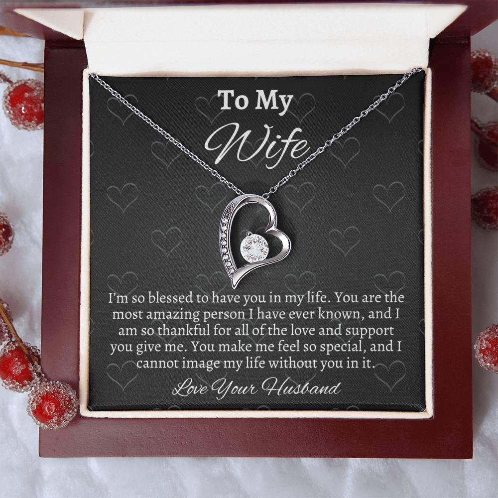 To My Wife Solitaire Heart Necklace - Gift From Husband