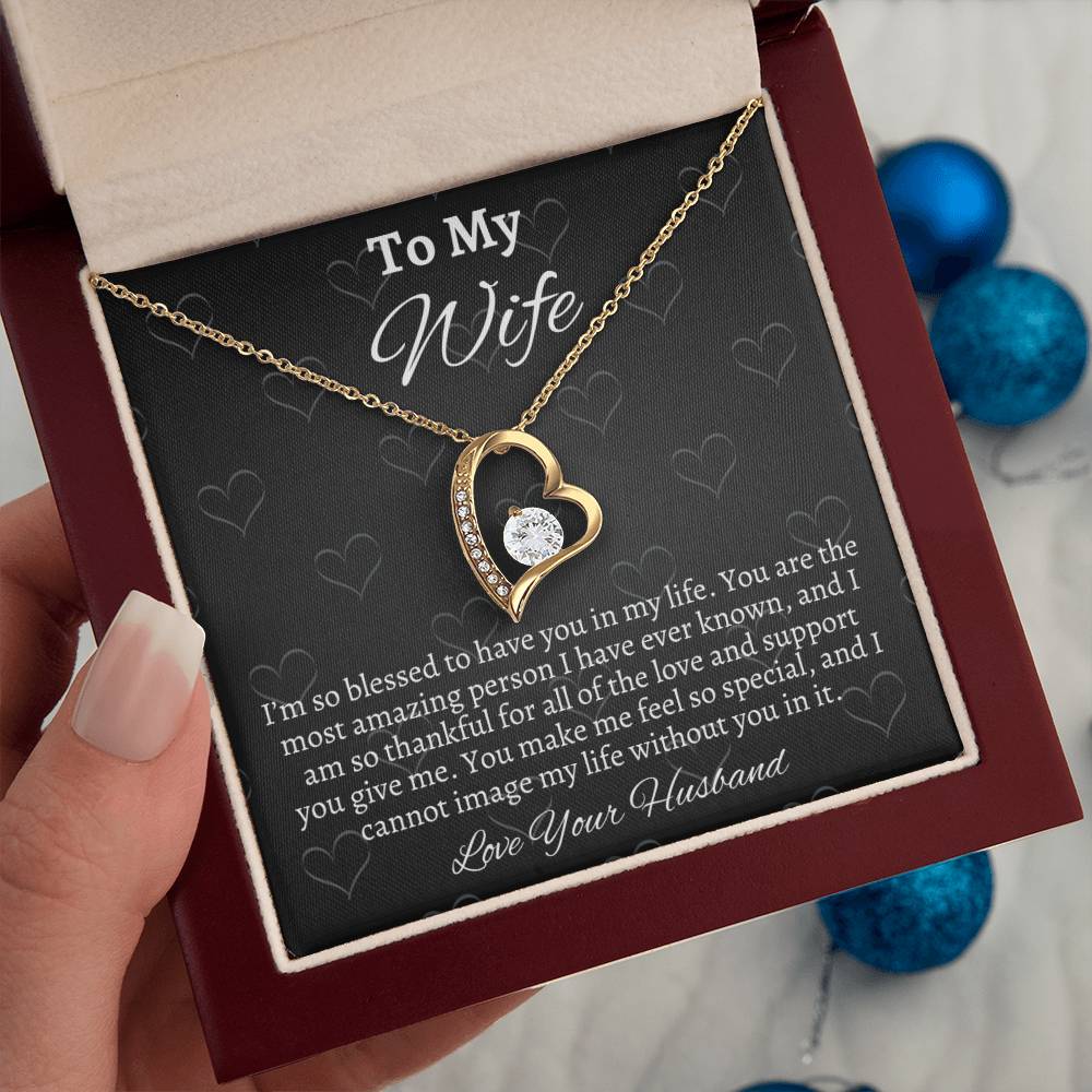 To My Wife Solitaire Heart Necklace - Gift From Husband