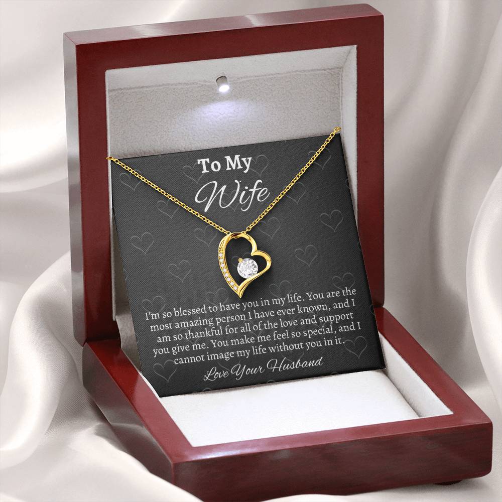 To My Wife Solitaire Heart Necklace - Gift From Husband