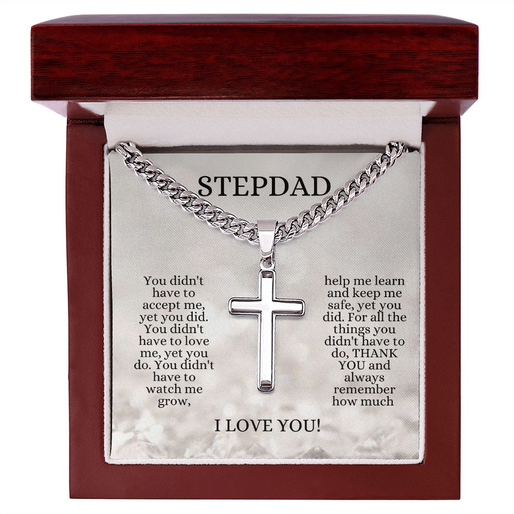 Cuban Link Chain with Cross Pendant - Step Dad/Bonus Dad Gift