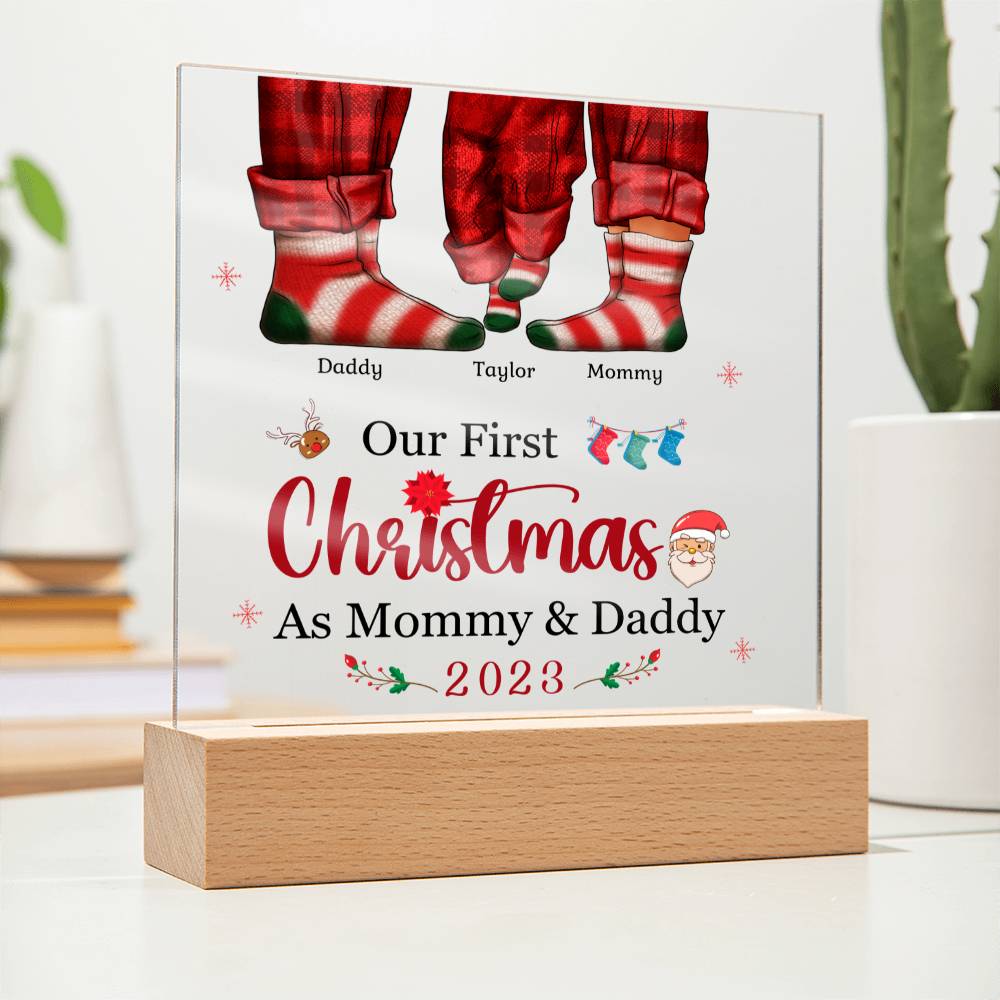 Our First Christmas as Mommy and Daddy: Celebrate the Love Acrylic LED Plaque