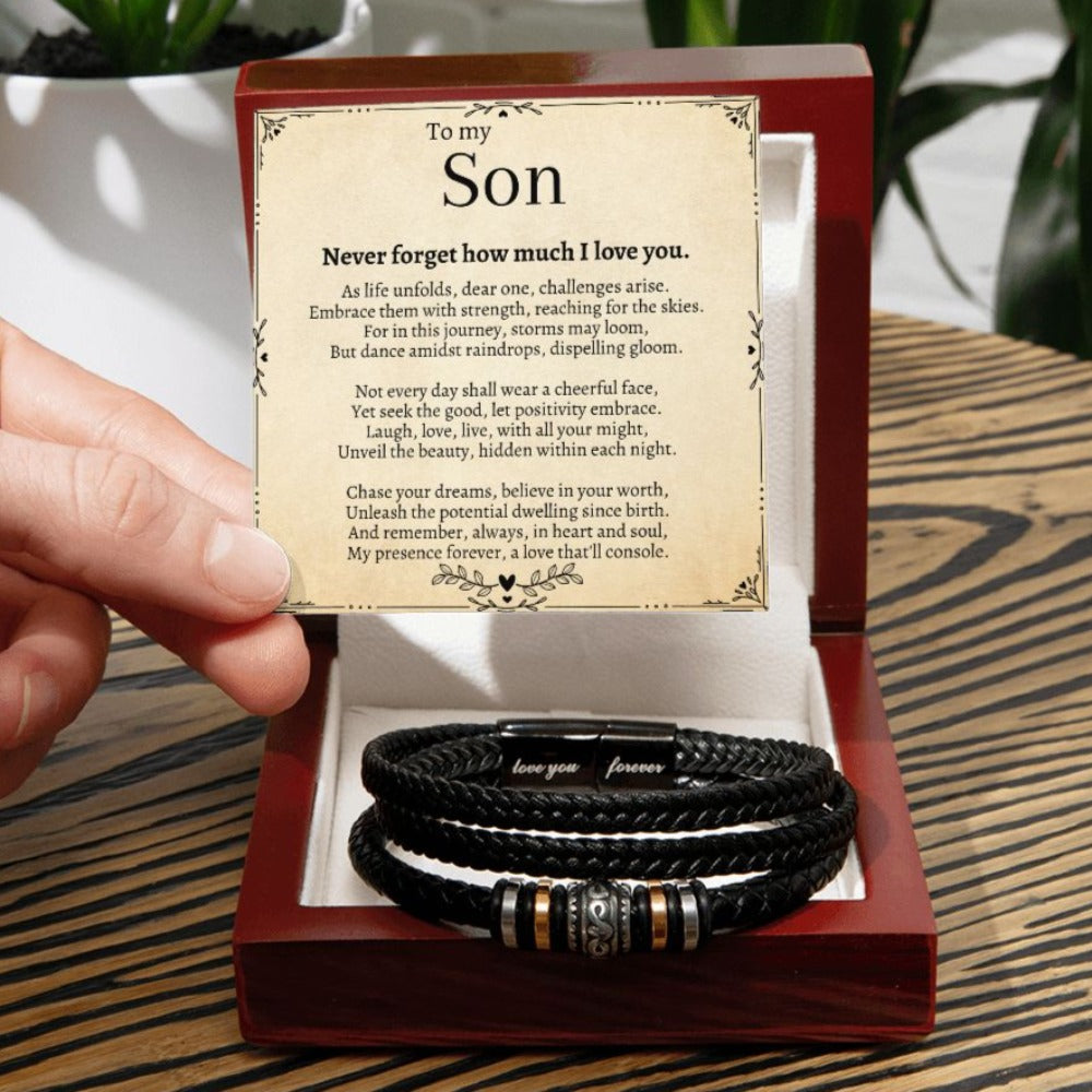 Men's "Love You Forever Braided Leather" Bracelet - Son Personalized Gift