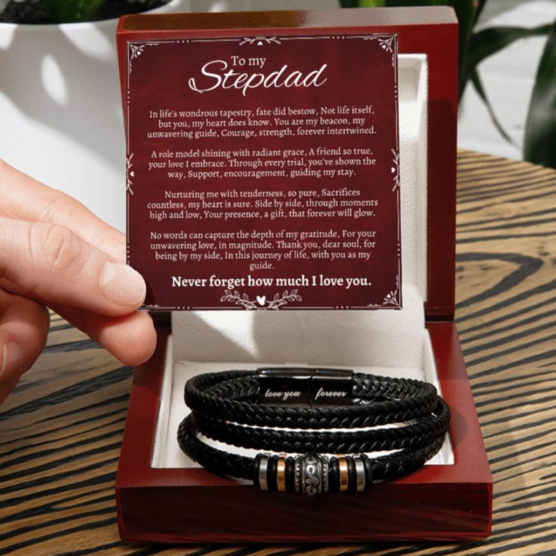 Personalized Stepdad Braided Leather Bracelet - I Will Always Be With You