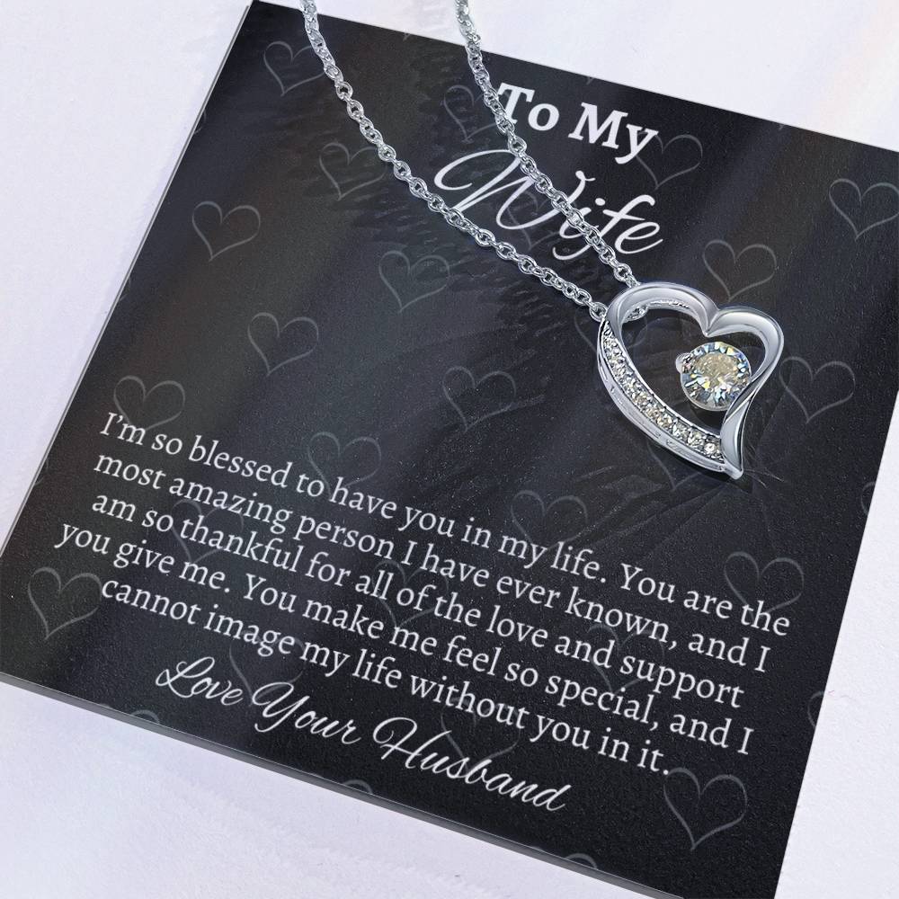 To My Wife Solitaire Heart Necklace - Gift From Husband