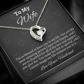 To My Wife Solitaire Heart Necklace - Gift From Husband