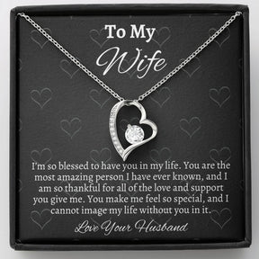 To My Wife Solitaire Heart Necklace - Gift From Husband