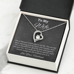 To My Wife Solitaire Heart Necklace - Gift From Husband