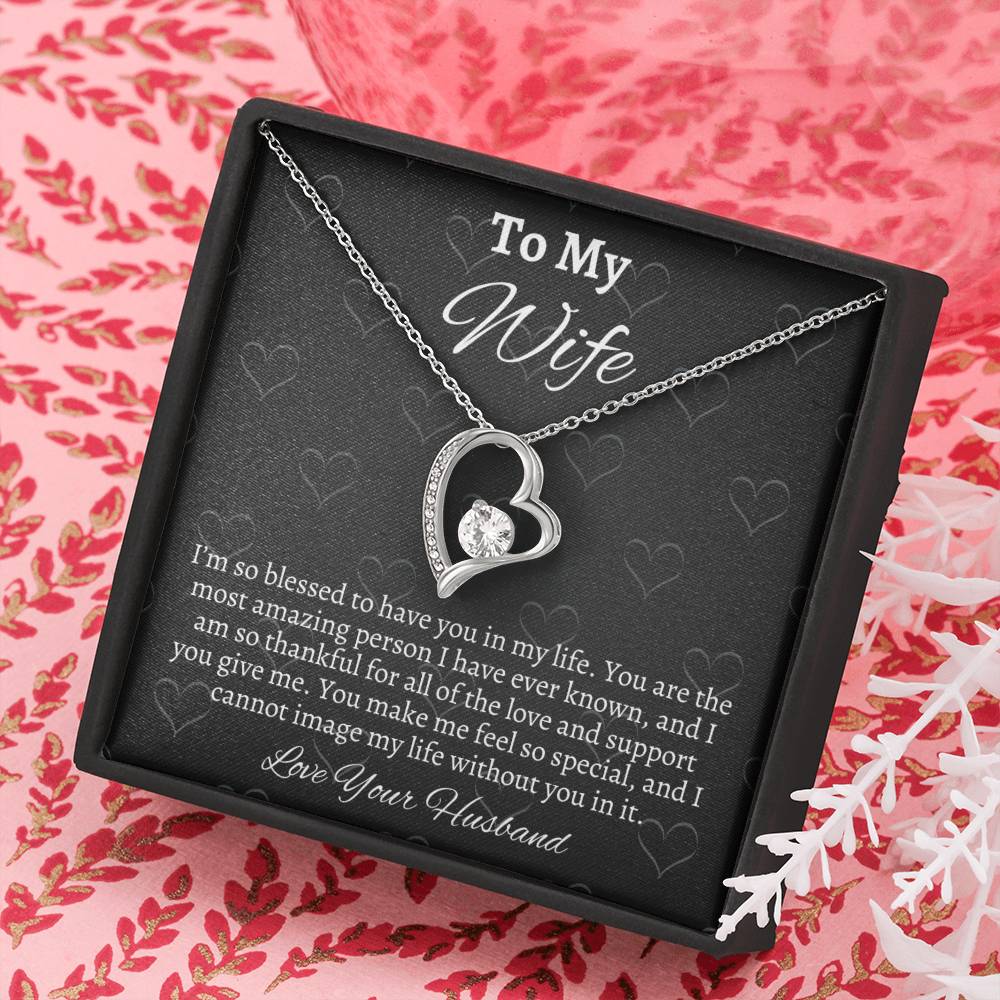 To My Wife Solitaire Heart Necklace - Gift From Husband