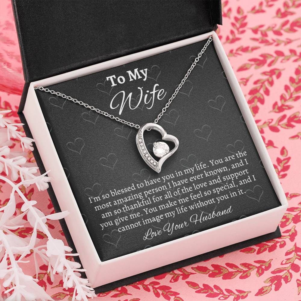 To My Wife Solitaire Heart Necklace - Gift From Husband