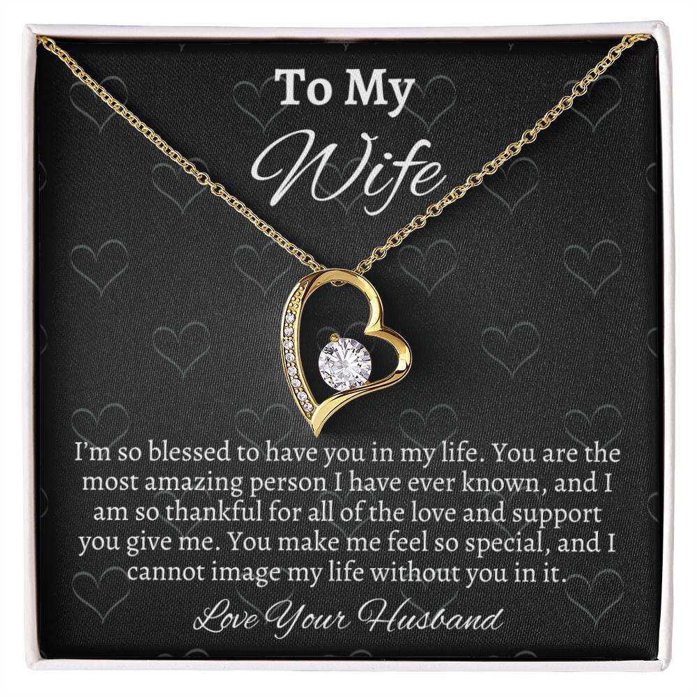 To My Wife Solitaire Heart Necklace - Gift From Husband