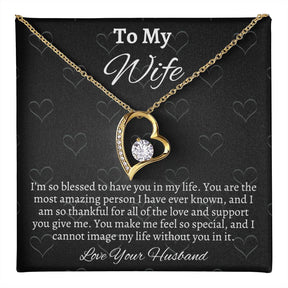 To My Wife Solitaire Heart Necklace - Gift From Husband