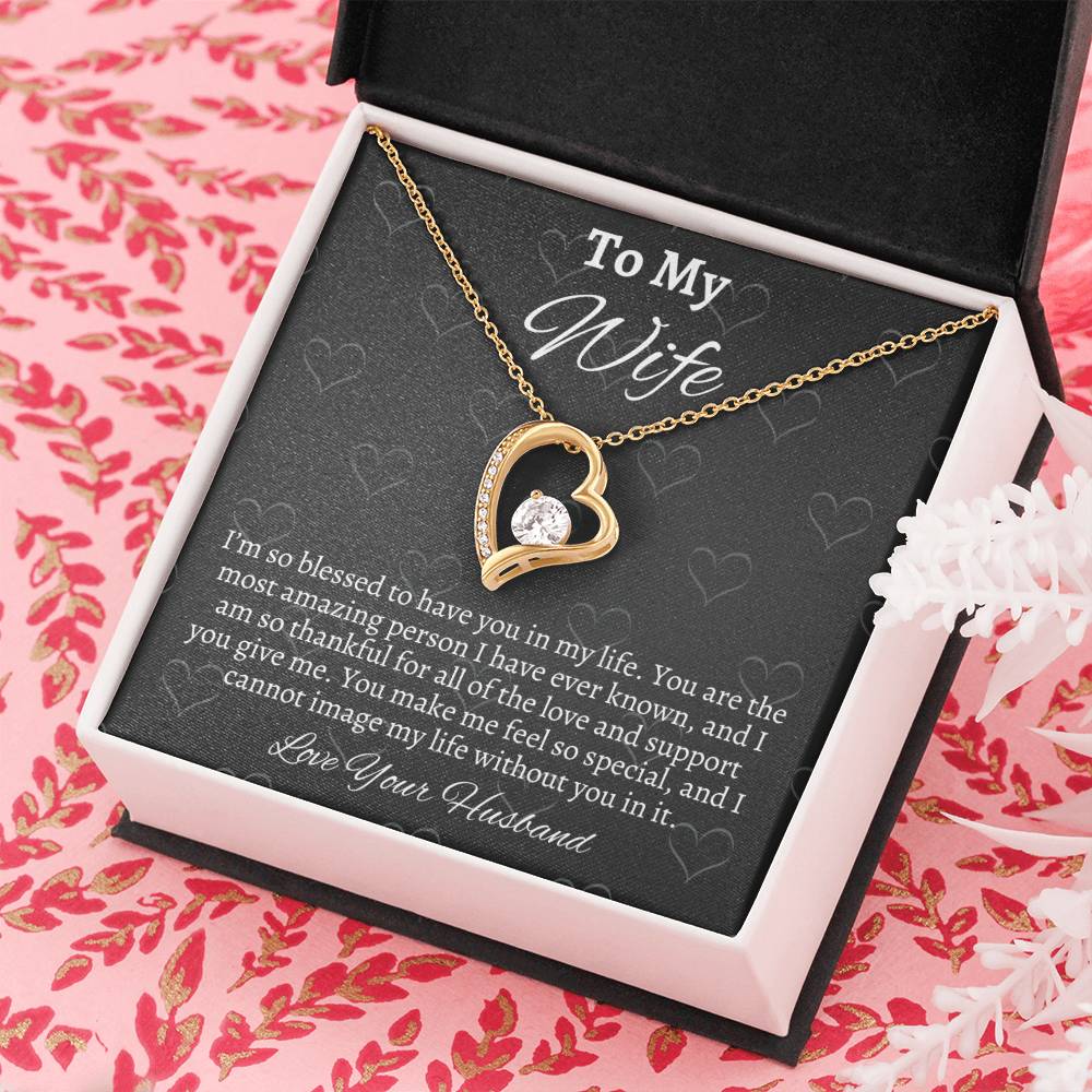 To My Wife Solitaire Heart Necklace - Gift From Husband