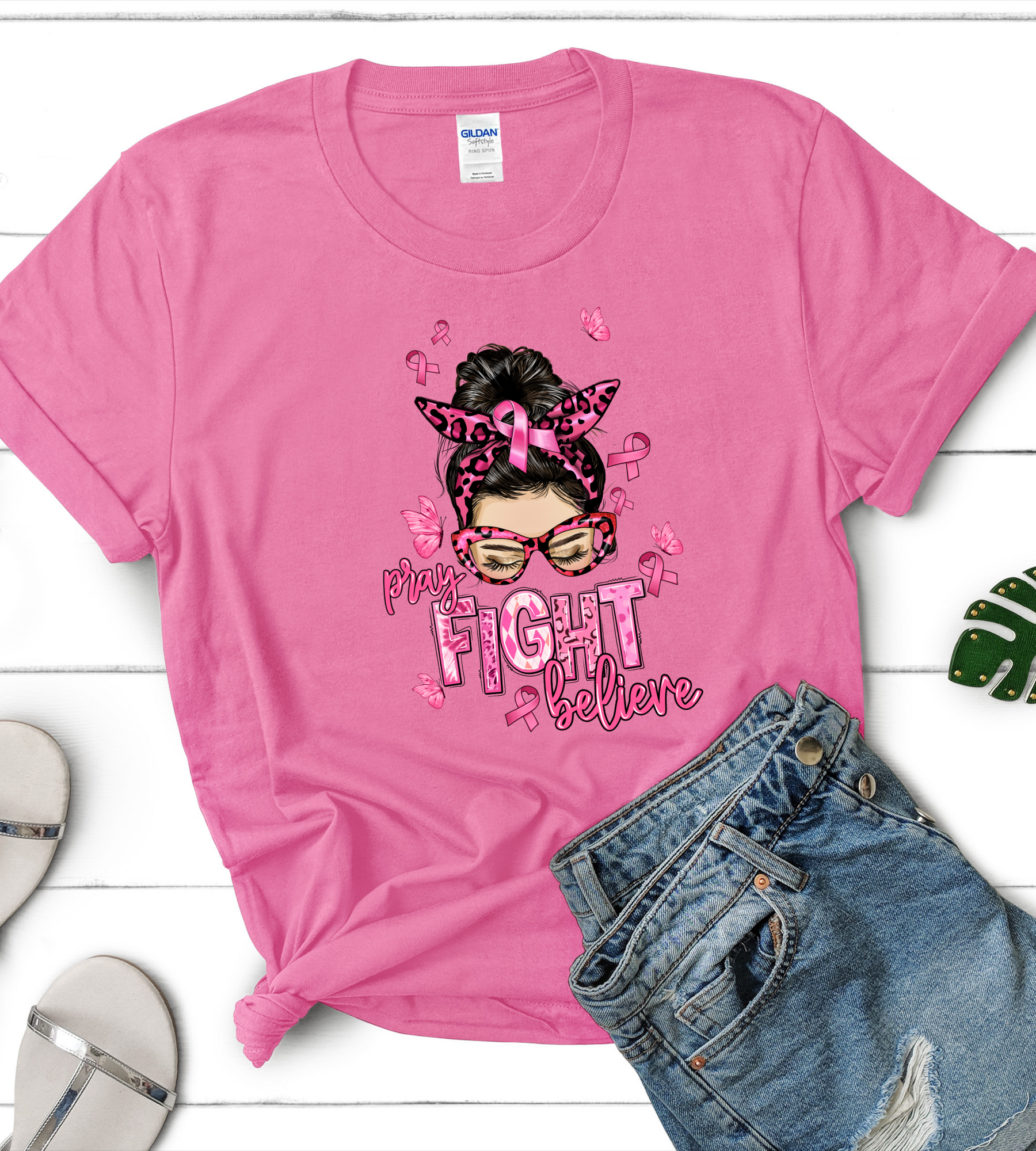 Pray Fight Believe Cancer Shirt - Pink October Gift For Cancer Awareness