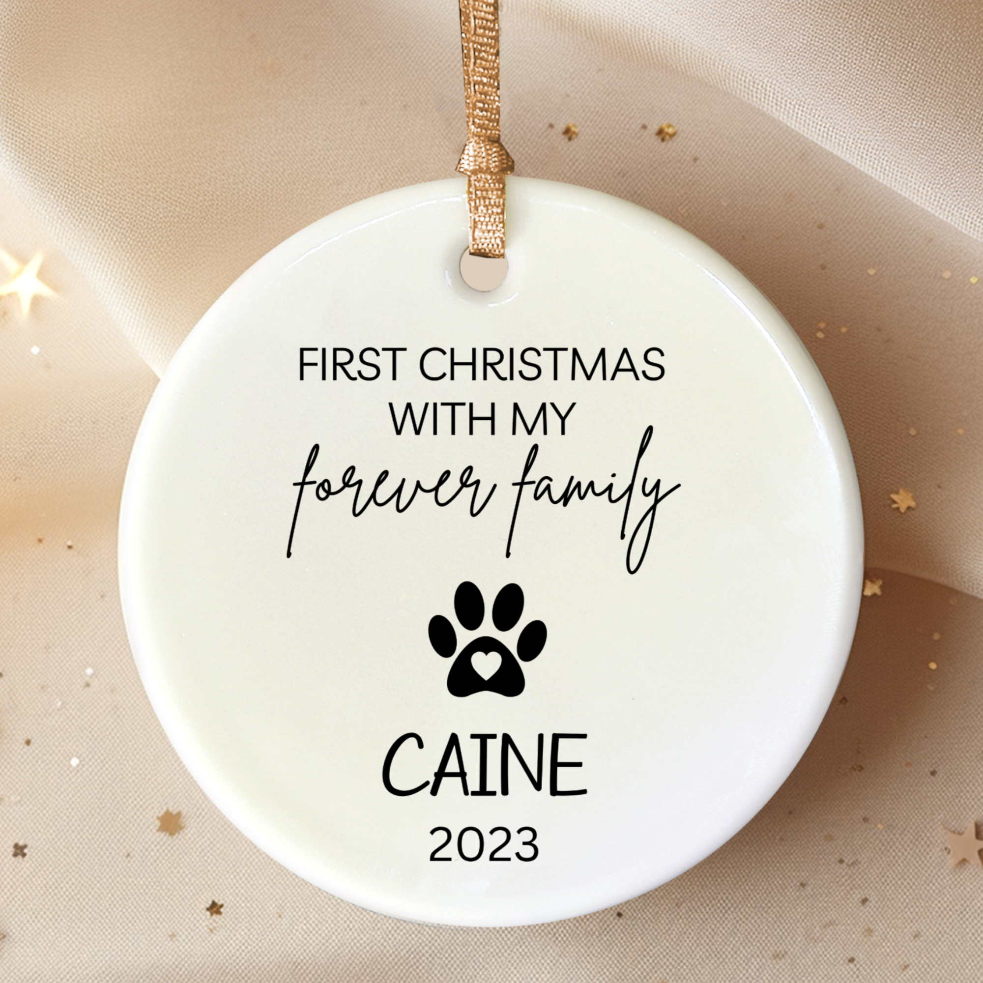 Custom Dogs And Cat First Christmas With Forever Family Ornament