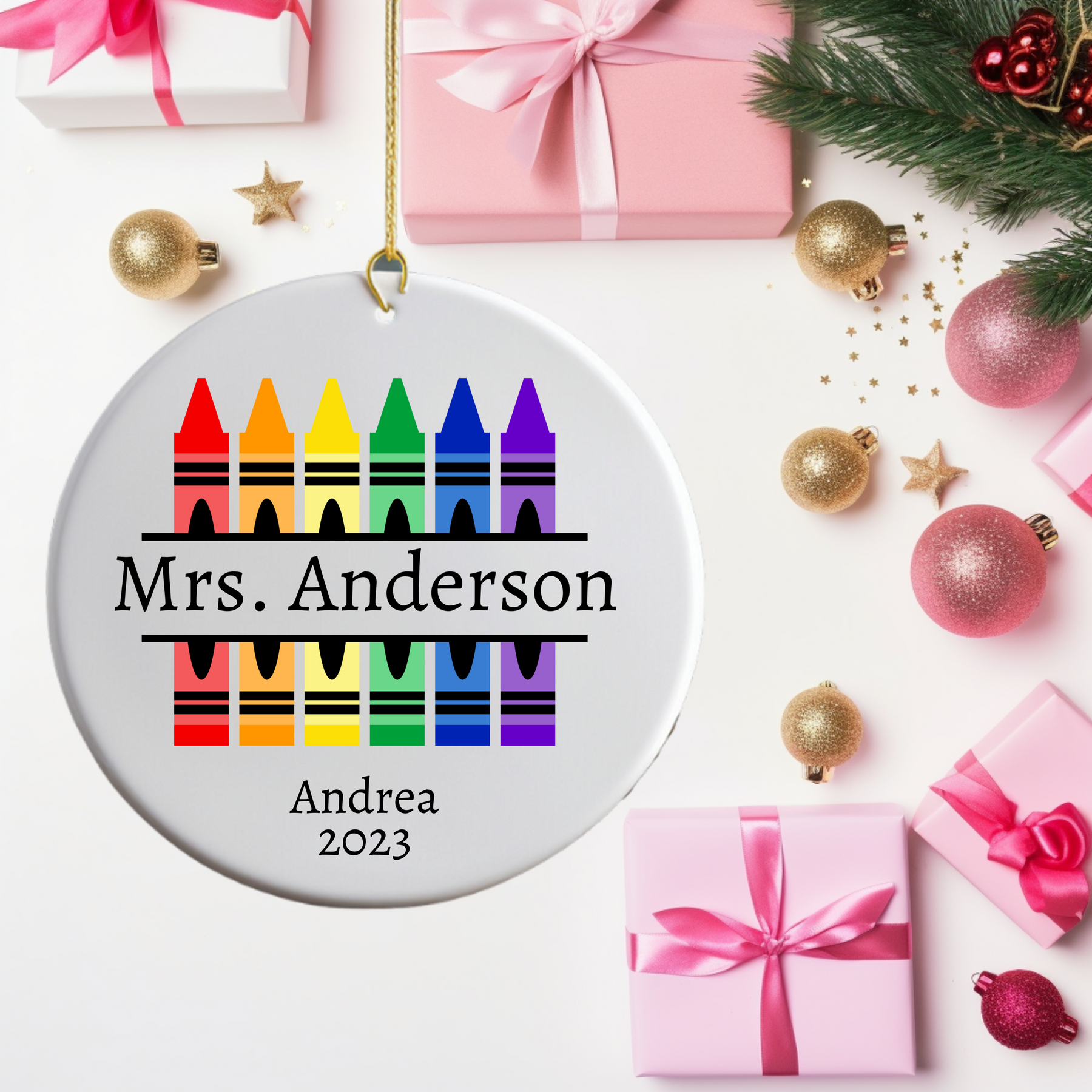 Personalized Teacher Crayon Christmas Ornament With Name - Teachers Appreciation Gift