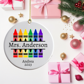 Personalized Teacher Crayon Christmas Ornament With Name - Teachers Appreciation Gift