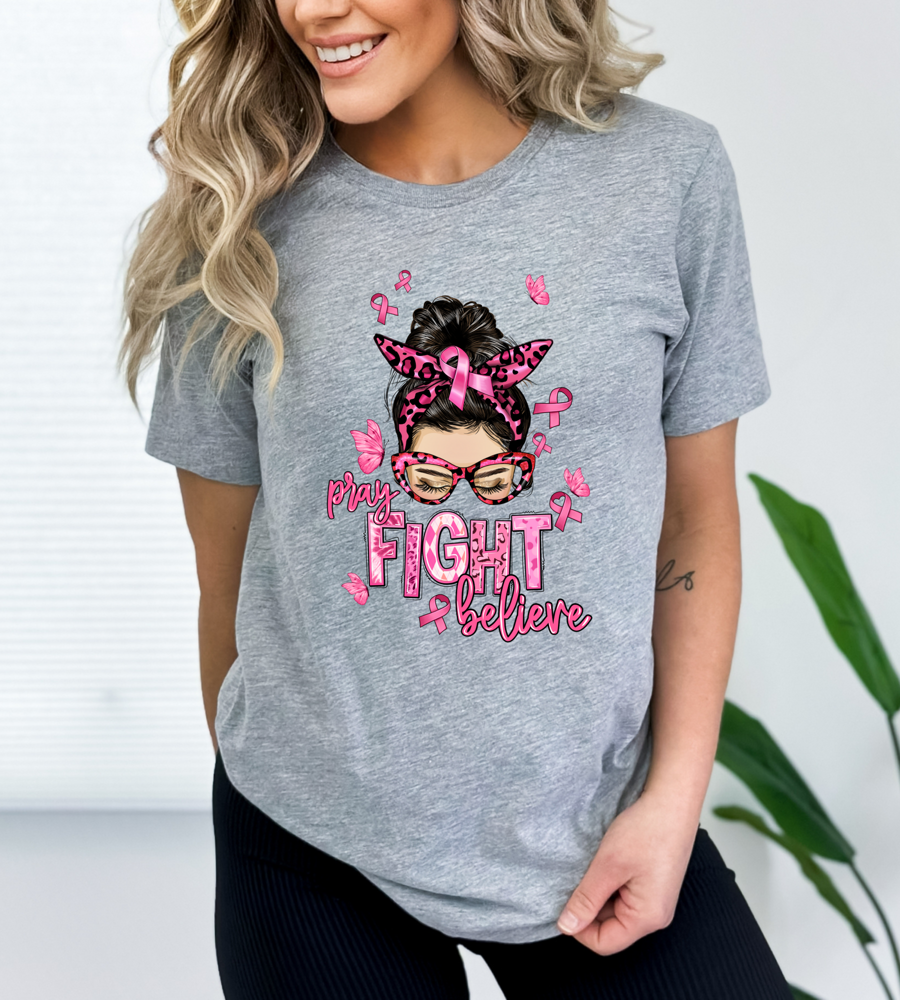 Pray Fight Believe Cancer Shirt - Pink October Gift For Cancer Awareness