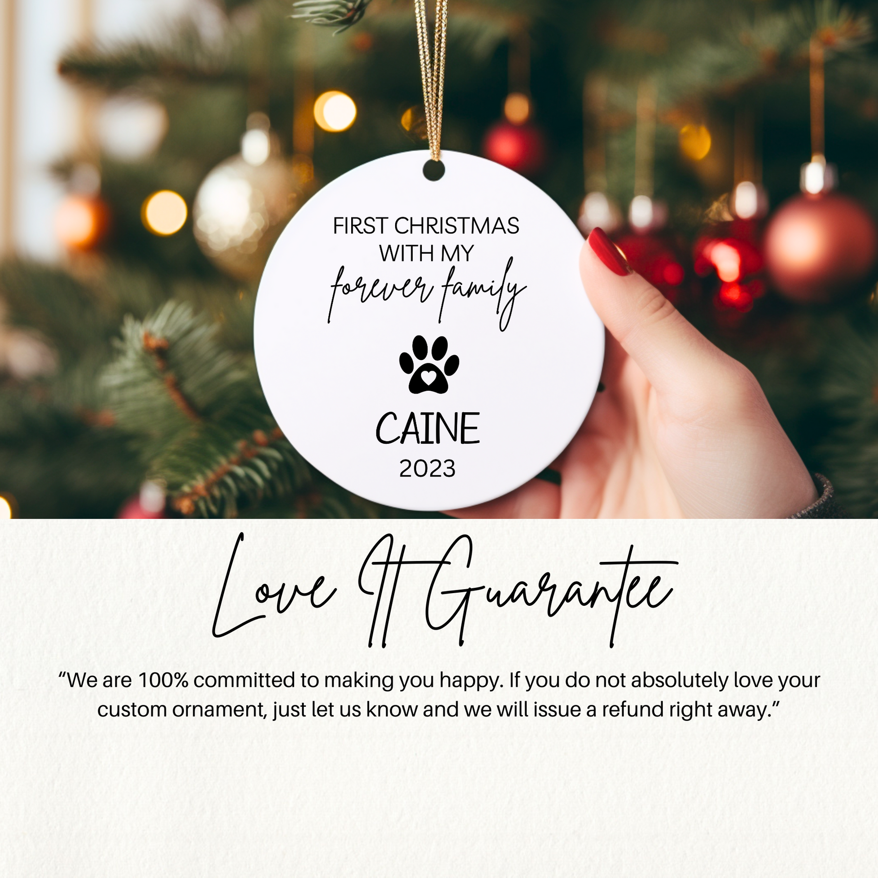 Custom Dogs And Cat First Christmas With Forever Family Ornament