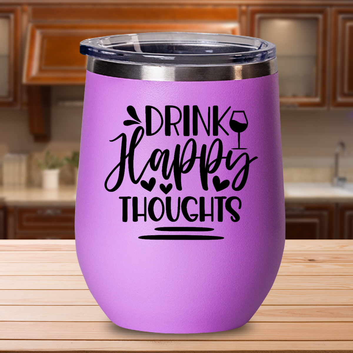 Drink Happy Thoughts -  12oz Stainless Steel Insulated Wine Tumbler