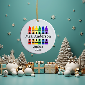 Personalized Teacher Crayon Christmas Ornament With Name - Teachers Appreciation Gift