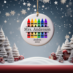 Personalized Teacher Crayon Christmas Ornament With Name - Teachers Appreciation Gift