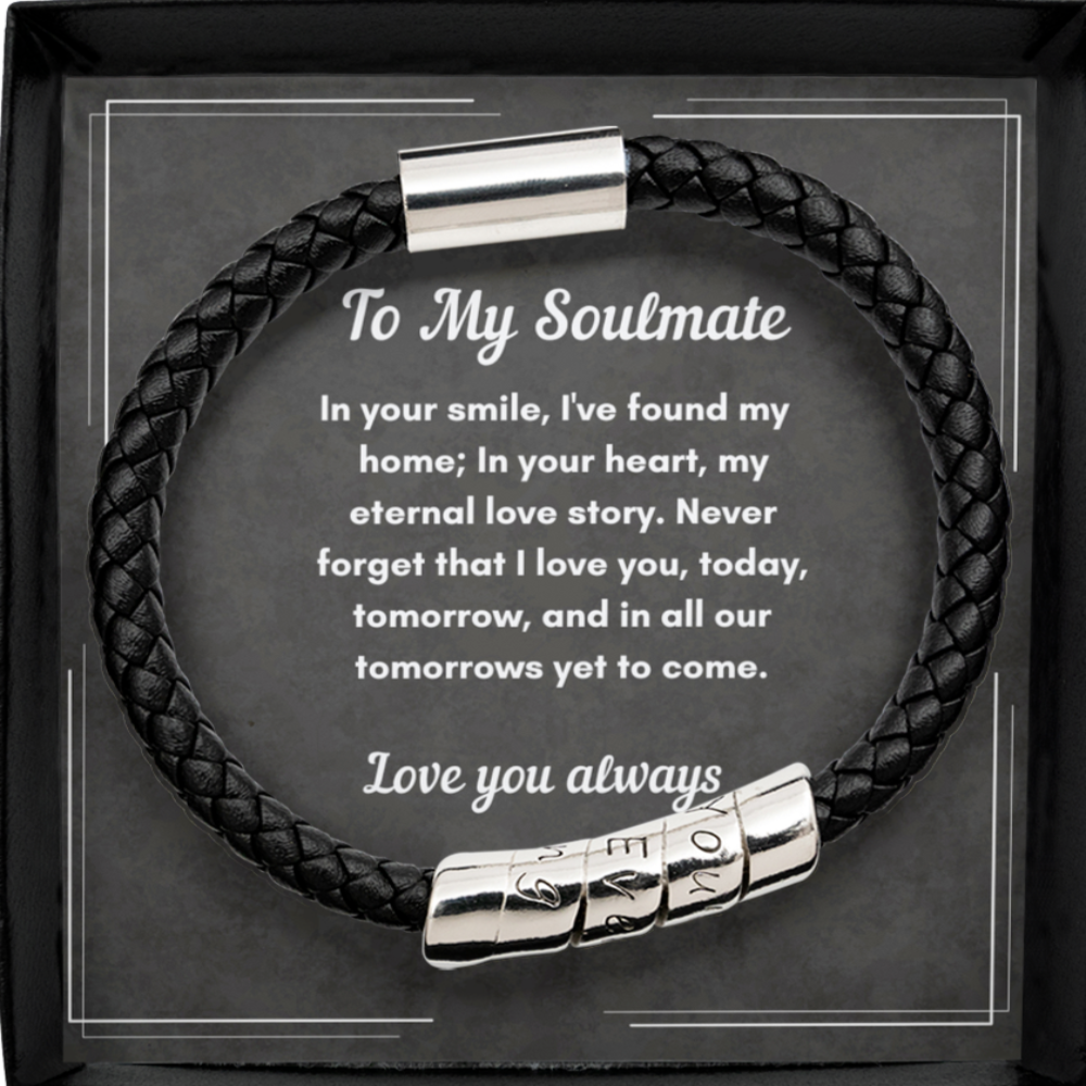 To My Soulmate Men's Leather Wrap Around Bracelet