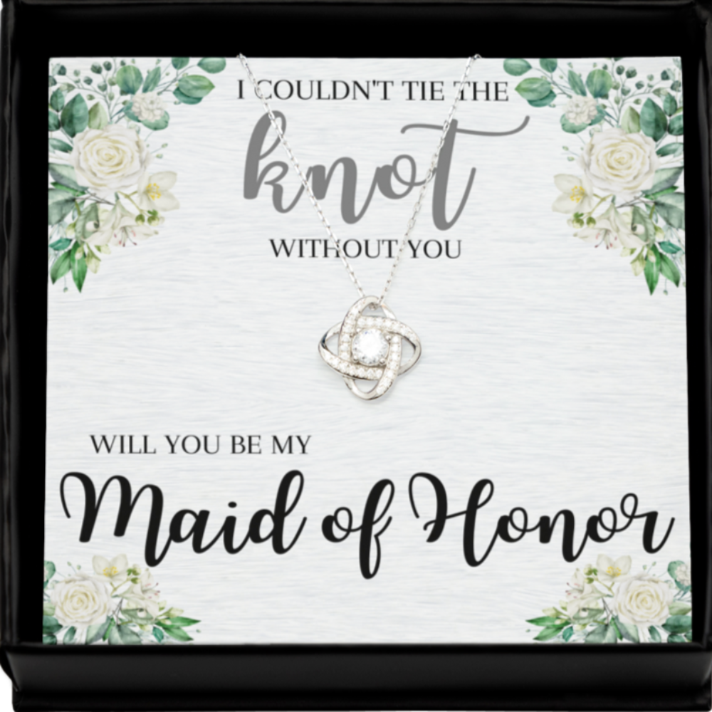 Maid of Honor Bridesmaid Proposal Gift - Tie The Knot Silver Necklace