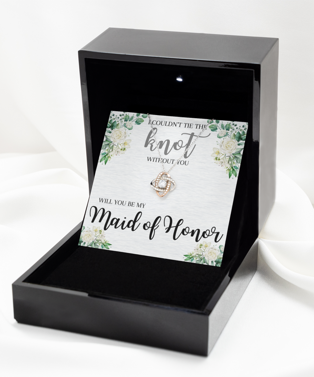 Maid of Honor Bridesmaid Proposal Gift - Tie The Knot Silver Necklace