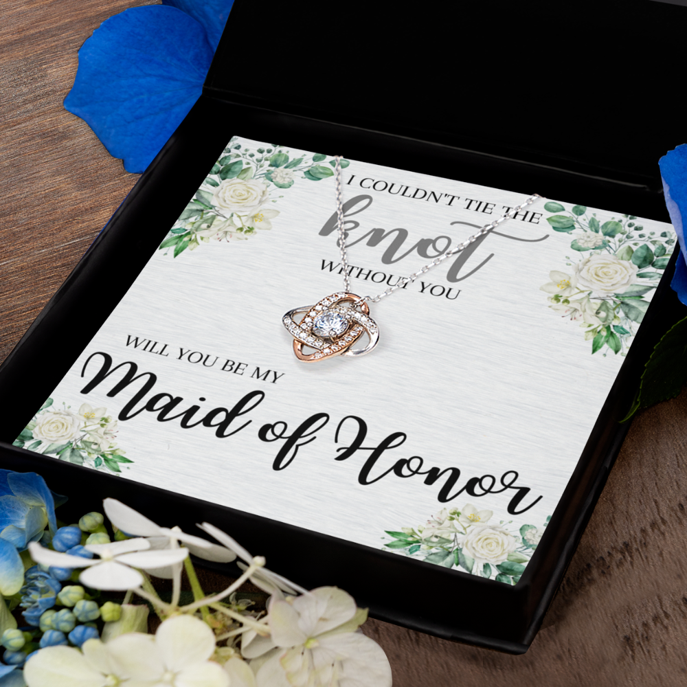 Maid of Honor Bridesmaid Proposal Gift - Tie The Knot Silver Necklace