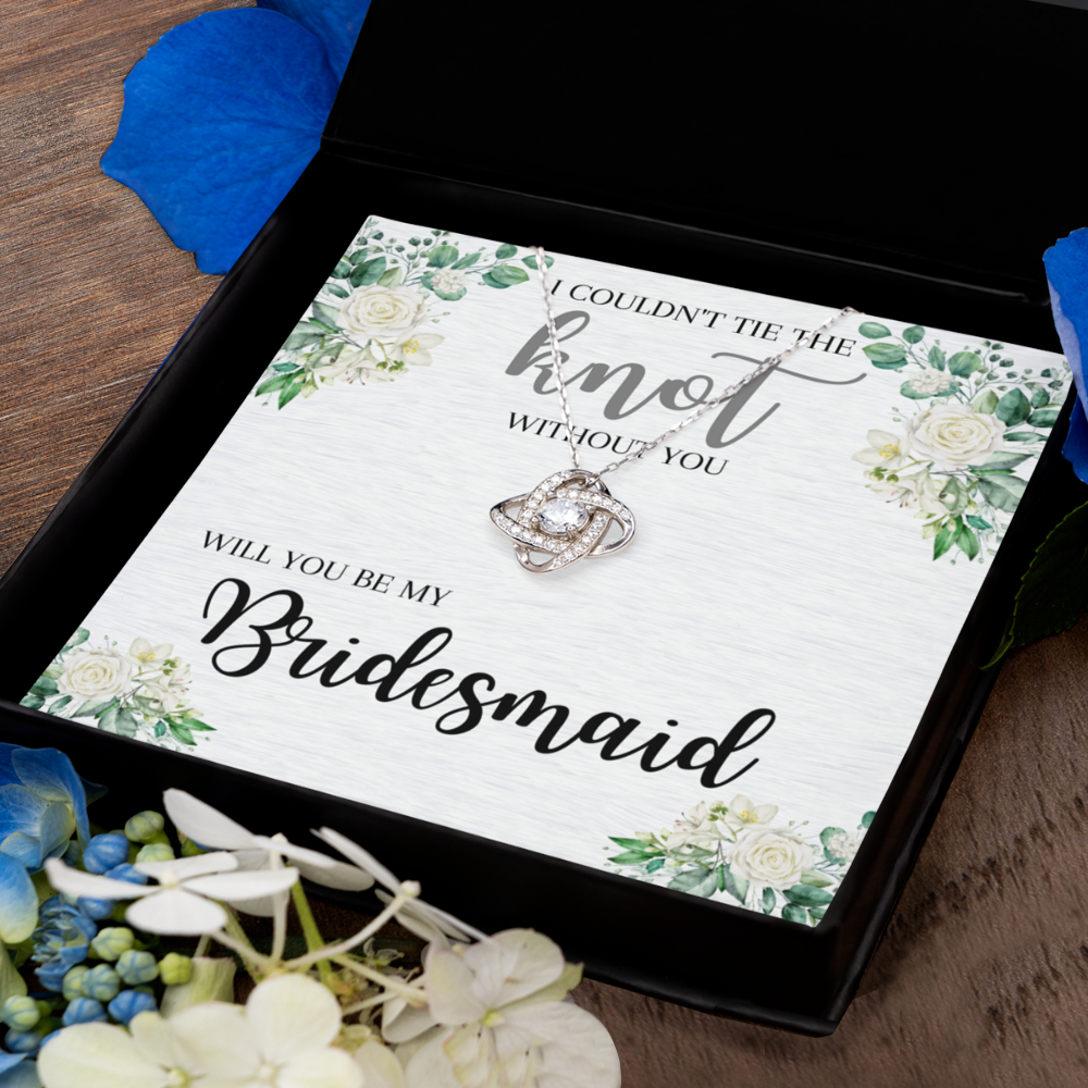 Maid of Honor Tie The Knot Silver Necklace Bridesmaid Proposal Gift